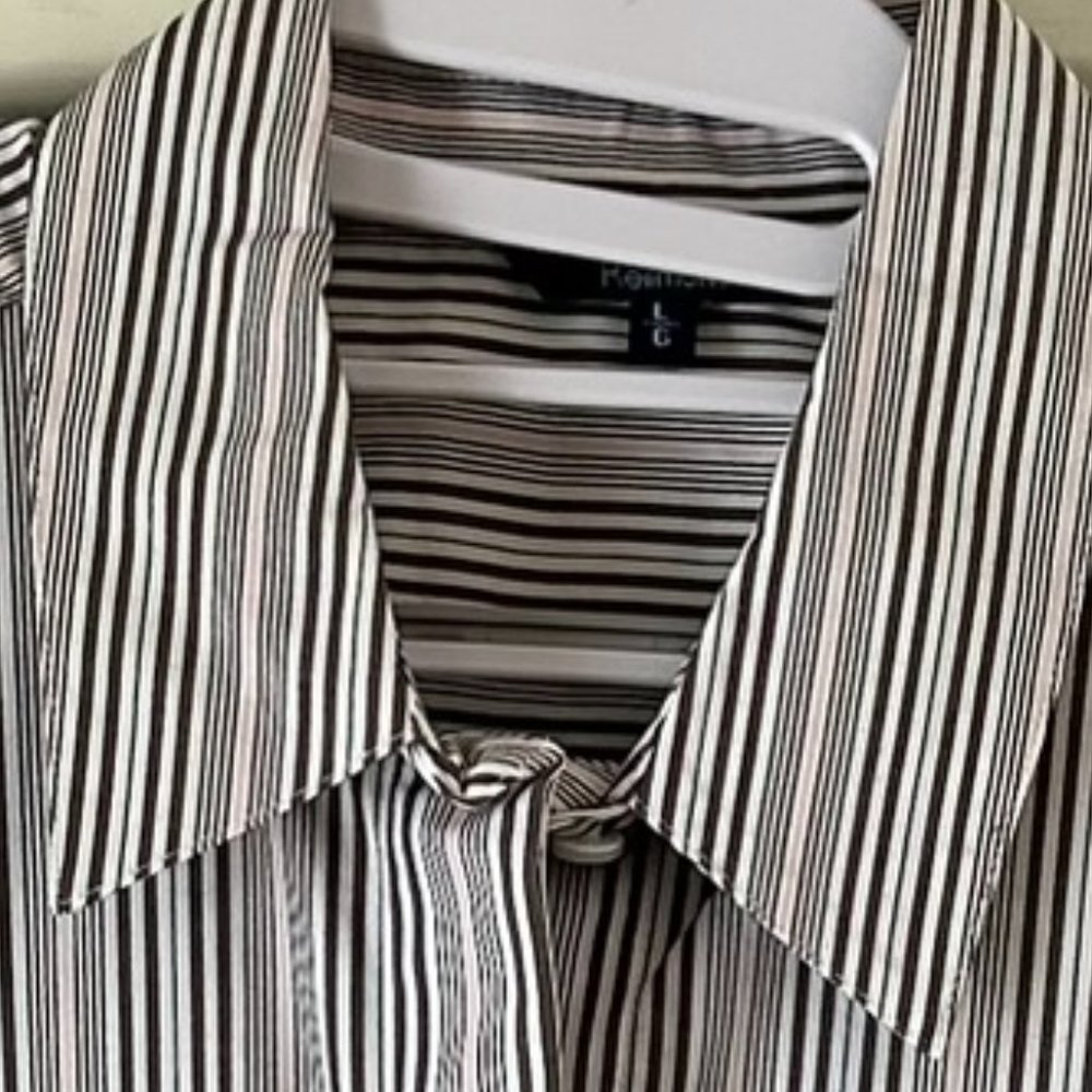 Reitmans striped grey, white and pink button down shirt-Size Large